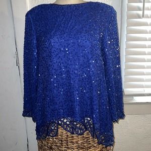 Jean Joseph Le Bon Silk Sequin Top Skirt Set Sz Medium Flaw